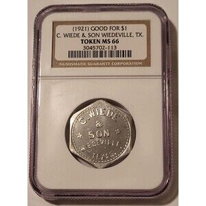 1921 C Wiede & Son Merchant Token Good For One Dollar MS66 NGC